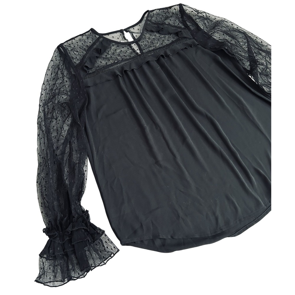 NWT $59 LOFT Black Mesh Lace Top SzM Sheer Ruffle Whimsigoth Coquette Romantic